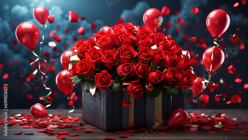 Red roses and balloons.
