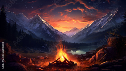 a beautiful night landscape with a mountain in the middle of a forest