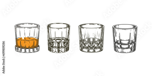 set of hand-drawn vintage wine glasses vector illustration photo