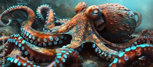 Furious octopus with blue rings photo