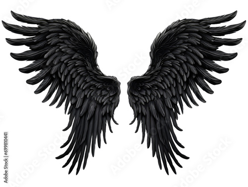Black angel wings isolated on white or transparent background