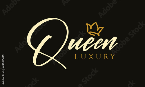 Vector handwritten lettering word queen with crown illustration lettering design