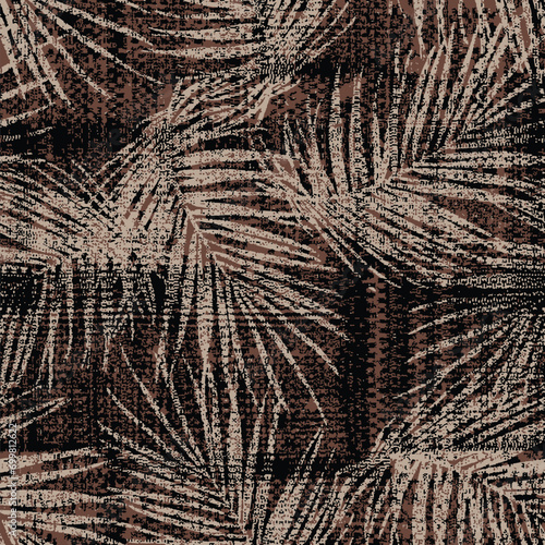 Abstract botanical Floral brush strokes seamless pattern design for fashion textiles, graphics, backgrounds and crafts linen texture  leaves silhouettes Chic rustic interior stylish pattern all over 