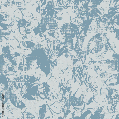 Abstract botanical Floral brush strokes seamless pattern design for fashion textiles, graphics, backgrounds and crafts linen texture  leaves silhouettes Chic rustic interior stylish pattern all over 