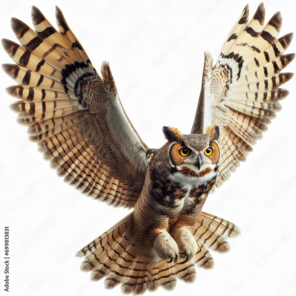 Obraz premium Eagle owl, Royal owl portrait, Buho real, Strigidae, isolated White background