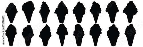 Ice cream silhouettes set, large pack of vector silhouette design, isolated white background