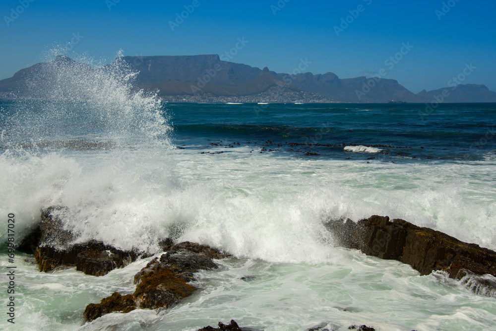 View of Cape Town and the Table from Robben Island in South Africa View of Cape Town and the Table from Robben Island in South Africa