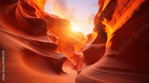  the sun shines brightly through the canyons of a slot in the earth's canyons of antelope.