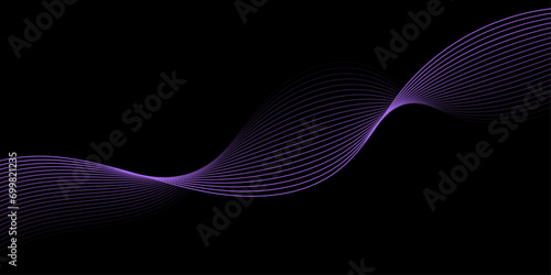 Abstract background with waves for banner. Medium banner size. Vector background with lines. Element for design isolated on black. Black and purple