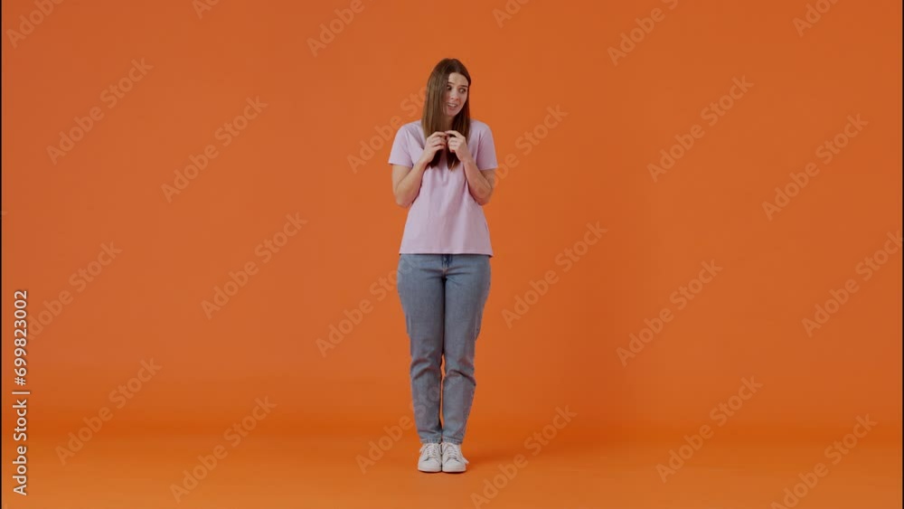 Confused female shrugging and feeling uncertain in studio Confused female shrugging and feeling uncertain in studio