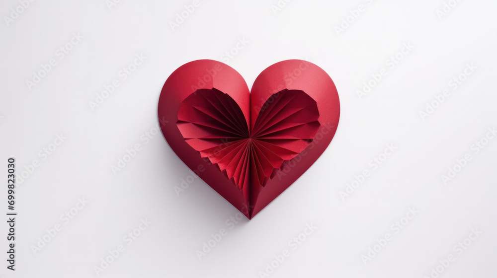 Symbolic Red Origami Heart on Blank White Space: Love Greeting Concept