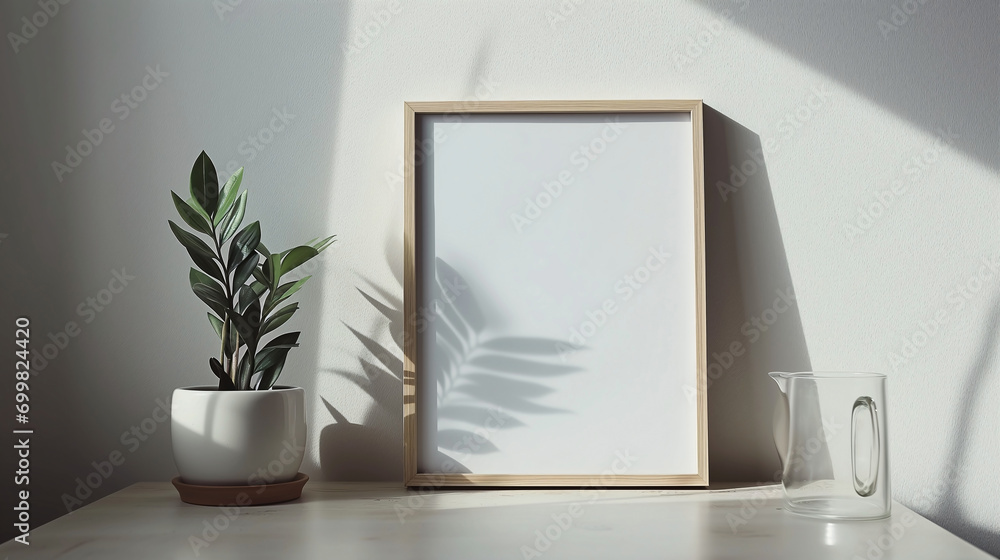 Vertical wooden picture frame for mockup.
