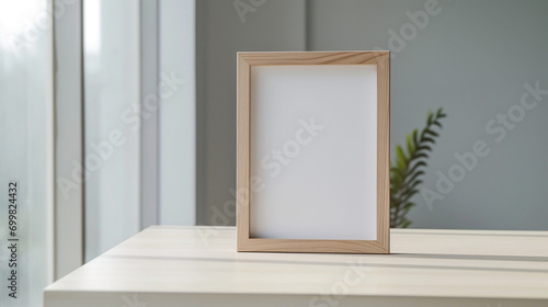 Vertical wooden picture frame for mockup.