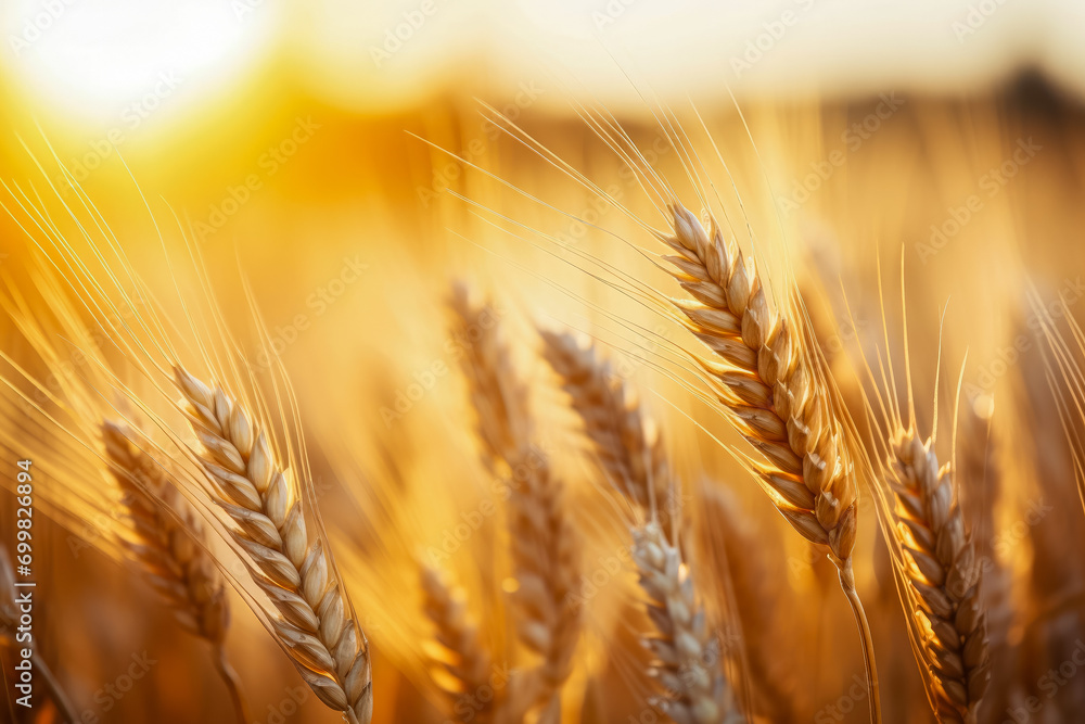 Wheat field. Ears of golden wheat close up. Beautiful Nature Sunset Landscape. Wheat field. Ears of golden wheat close up. Beautiful Nature Sunset Landscape.