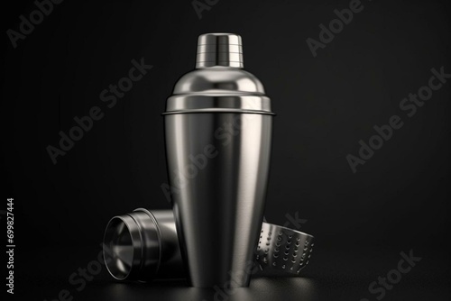 Blank Cocktail shaker isolated on grey. 3d render illustration. Generative AI photo