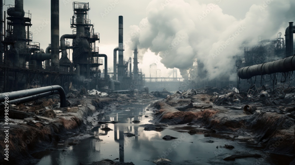 Environmental pollution, factory pipes emit harmful substances