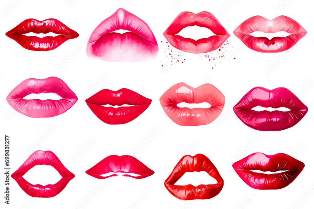 Obraz premium Set of beautiful female lips painted with red lipstick.