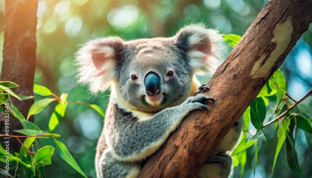 Fototapeta premium Adorable Koala Clinging to a Tree Branch