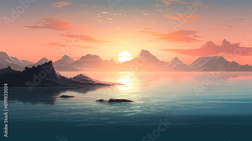 Sunset on the sea and mountains, PPT background