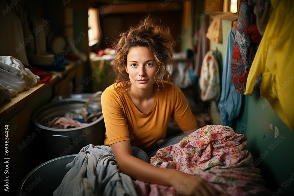 Obraz premium young woman at work in the laundry room