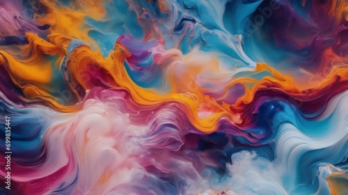 Abstract clouds. Modern futuristic pattern marble translucent colors texture.. Multicolor dynamic background mixing liquid paints art.Created with generative Ai technology photo
