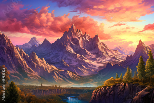 Beautiful sunset in the mountains. Colorful summer landscape in the mountains.