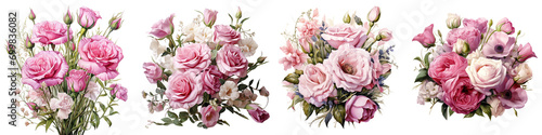 Pink rose and eustoma flowers Hyperrealistic Highly Detailed Isolated On Transparent Background Png File