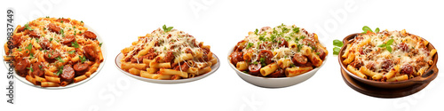 Plate of Baked Pasta Sausage and Cheese Hyperrealistic Highly Detailed Isolated On Transparent Background Png File
