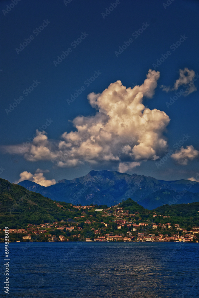 Lake Como in Northern Italy’s Lombardy region at the foothills of the Alps. Landscape views from a local town, Europe.