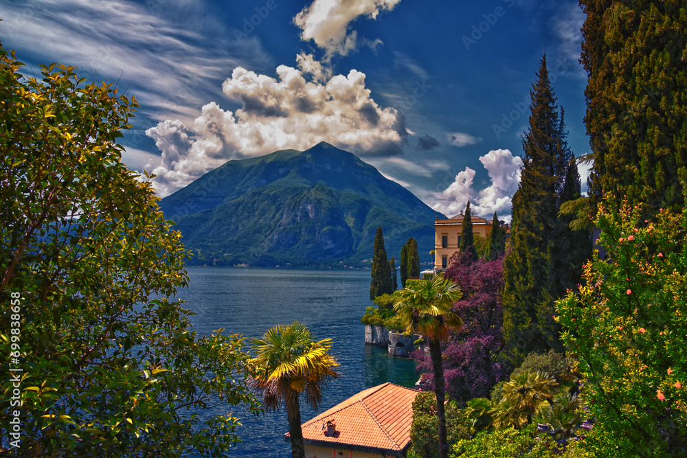 Lake Como in Northern Italy’s Lombardy region at the foothills of the Alps. Landscape views from a local town, Europe.