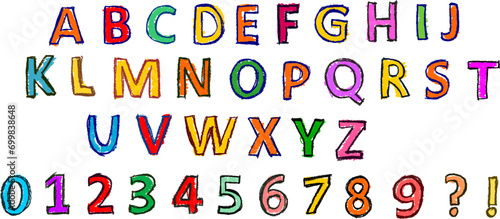 Alphabet and Numbers Colorful Crayon Drawing Set © Grunge Designs