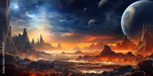 View from planet on magic cosmos