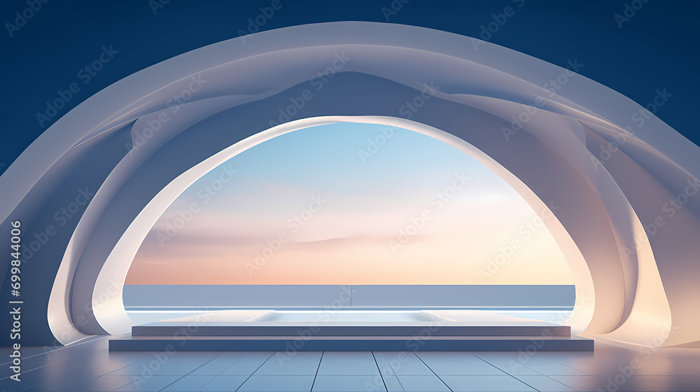 Fototapeta premium minimalist architecture,3d render of abstract futuristic architecture with empty concrete floor
