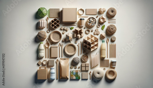 Eco-friendly packaging solutions with geometric shapes and earthy colors.