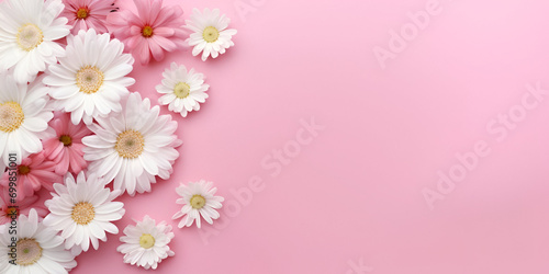 Flower View Stock Photos,Rose Daisies Background Image,Abstract background with elegant pink flowers bouquet with gold details of border in top view Gentle dahlias or chrysanthemum romantic frame Hor 