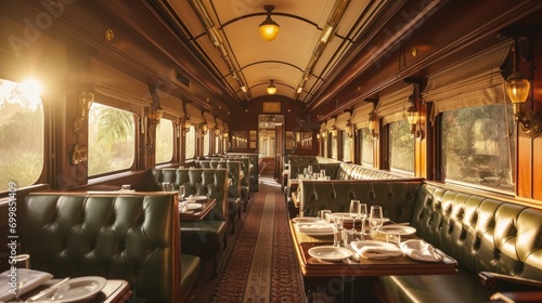 A luxurious vintage train journey with elegant dining cars, scenic routes, and first-class service © Bijac