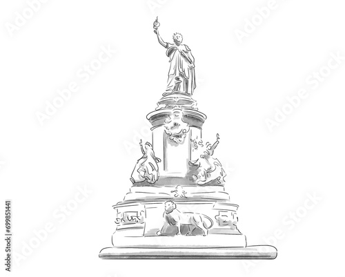 Canvas Print Illustration en noir et blanc de monument de Paris, Place de la République