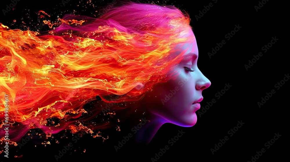 Woman with fiery hair digital artwork