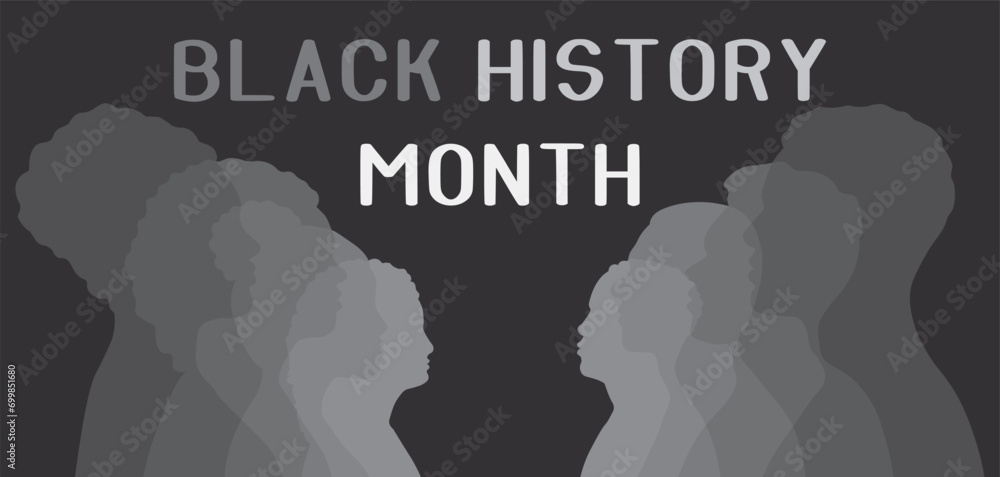 Banner for Black History Month with silhouettes of people on dark background