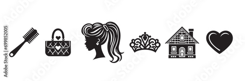 Girl and accessories icon set. Vector illustration photo