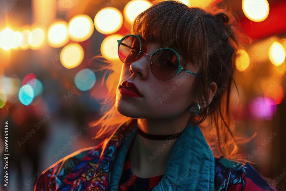 Beautiful woman in 80s and 90s retro clothes and style, nostalgia concept. Generative AI Beautiful woman in 80s and 90s retro clothes and style, nostalgia concept. Generative AI