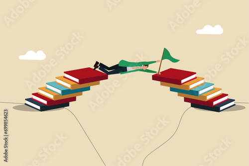 Gaining knowledge or continuous education, overcoming challenges with the help of self-education and study, the concept of finding success, the concept of passing a difficult and difficult training co