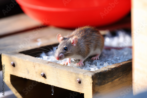 Professional traps a rat in a rat trap, mousetrap for pest control.
