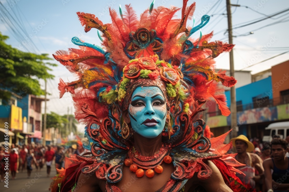 Latin woman, samber dancer dancing on the streets during carnival