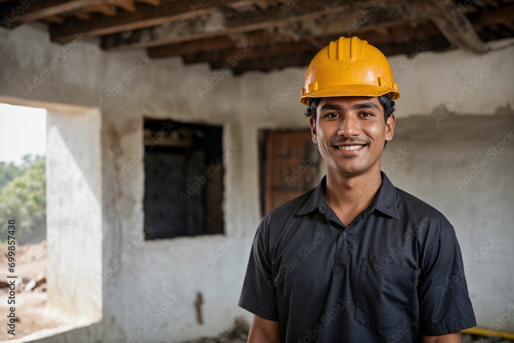 portrait of a Hispanic construction worker handyman in South America building for infrastructure for mining and house working hard physical job portrait of a Hispanic construction worker handyman in South America building for infrastructure for mining and house working hard physical job
