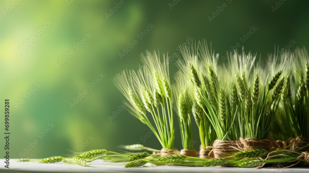 Celebrating renewal with sprouted wheat grass: happy nowruz, a festive homage to nature's rebirth, cultural traditions, and the joyous spirit of persian new year, embracing health and vitality. - obrazy, fototapety, plakaty 