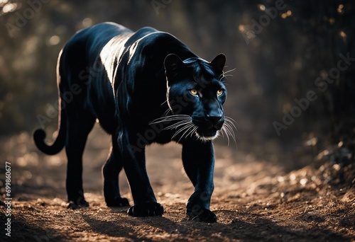 Front view of Panther on black background Wild animals banner with copy space Predator series
