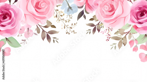 Floral frame with watercolor flowers, decorative floral background pattern