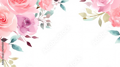 Floral frame with watercolor flowers, decorative floral background pattern