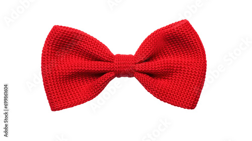 Knitted Red Bow Tie Isolated on White and PNG Transparent Background